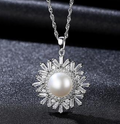 Pearl Necklace, Sterling Silver Necklace, Snowflake Pendant