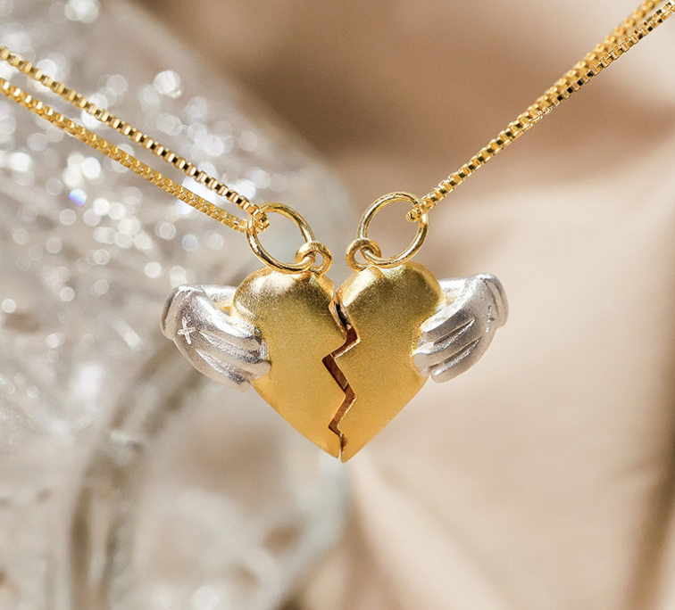 Couple's Heartbroken Pendant Necklace Set