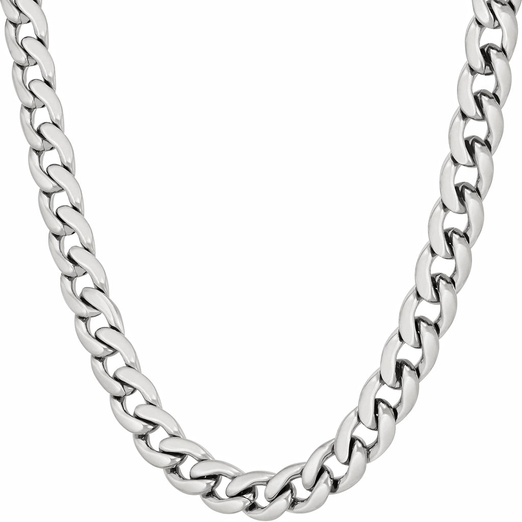 LIFETIME JEWELRY 7mm Polished Cuban Link Chain Necklace for Women & Men 24k Gold Plated (16 inches White Gold)