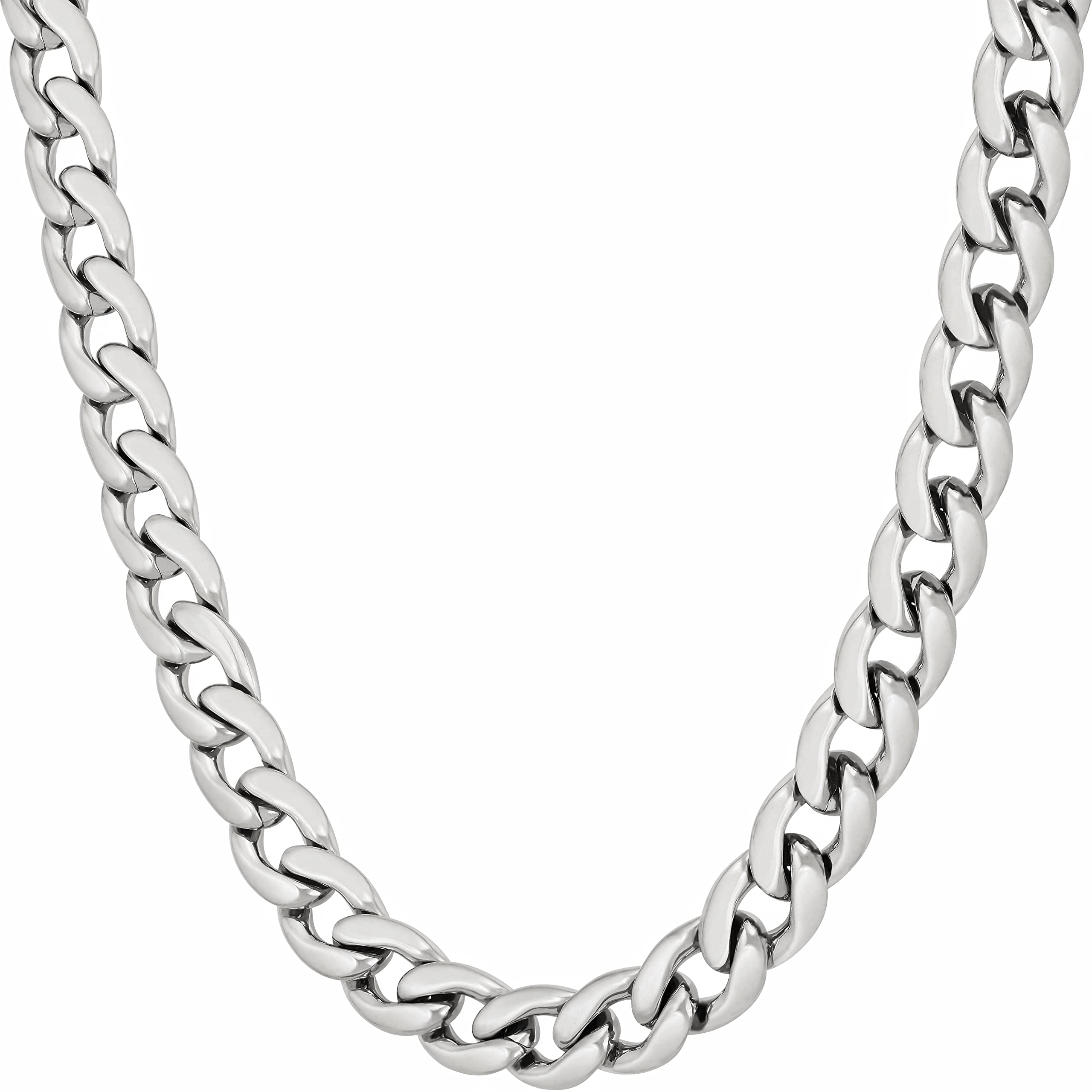 LIFETIME JEWELRY 7mm Polished Cuban Link Chain Necklace for Women & Men 24k Gold Plated (16 inches White Gold)
