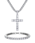Ronglry Cuban Link Chain for Women Men Miami Silver Cuban Chain Necklace Tennis Chain With Cross Necklace Diamond Cross Pendant Necklace Bling Miami Cuban Necklace Bracelet Set Mens Iced Out Chains Hip Hop Necklace Jewelry Gifts-Cross20"