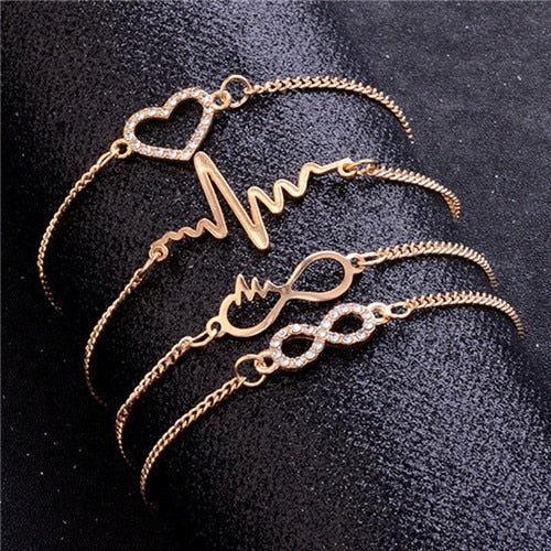 Heartbeat Infinity Bracelet Set | Rhinestone Charm