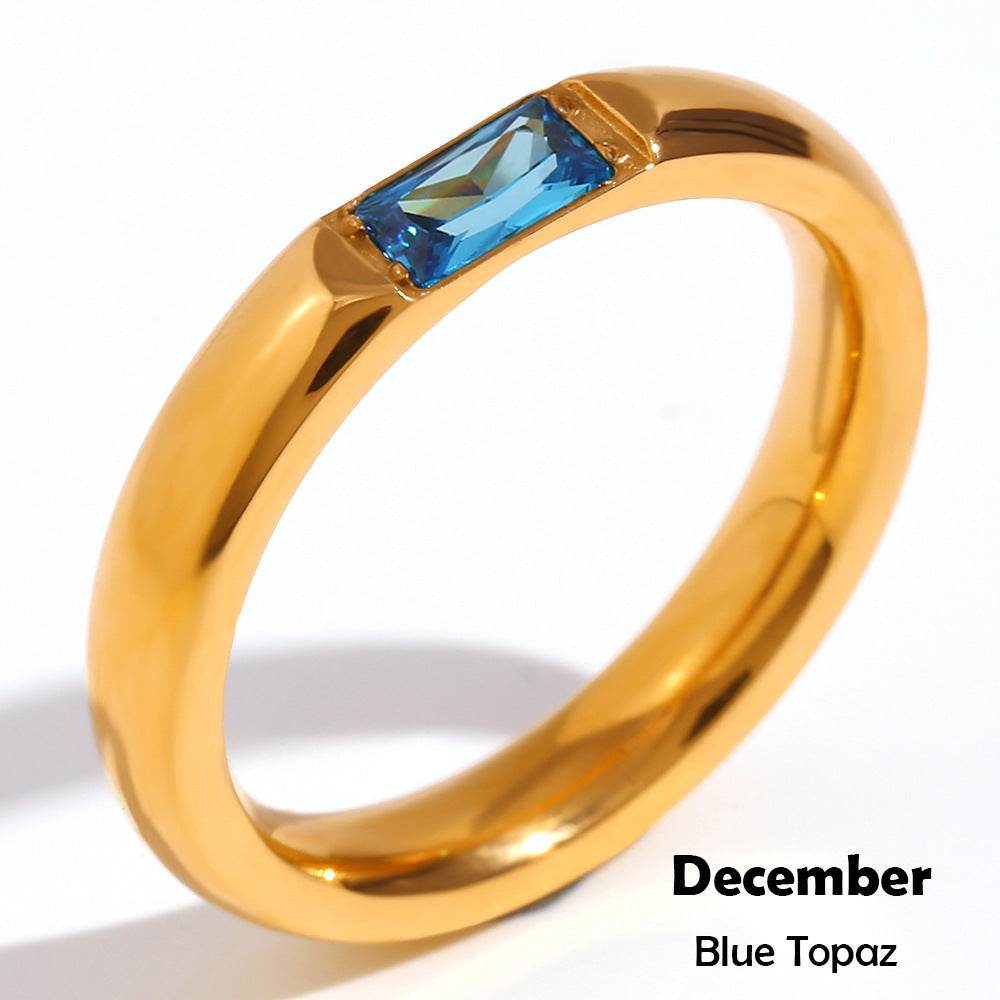 18K Gold Plated Stainless Steel Birthstone Ring for Women