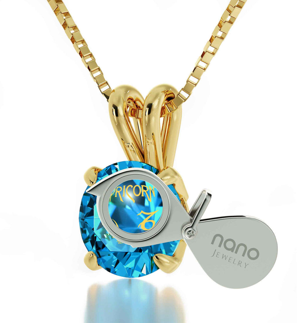 14K Yellow Gold Capricorn Zodiac Necklace | Crystal Pendant Necklace