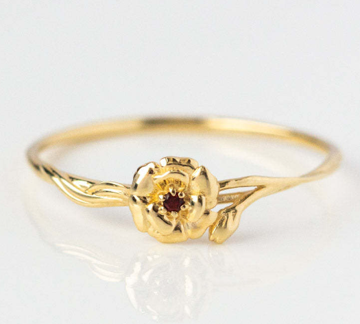 12-Month Flower Birthstone Ring with Zircon Inlay