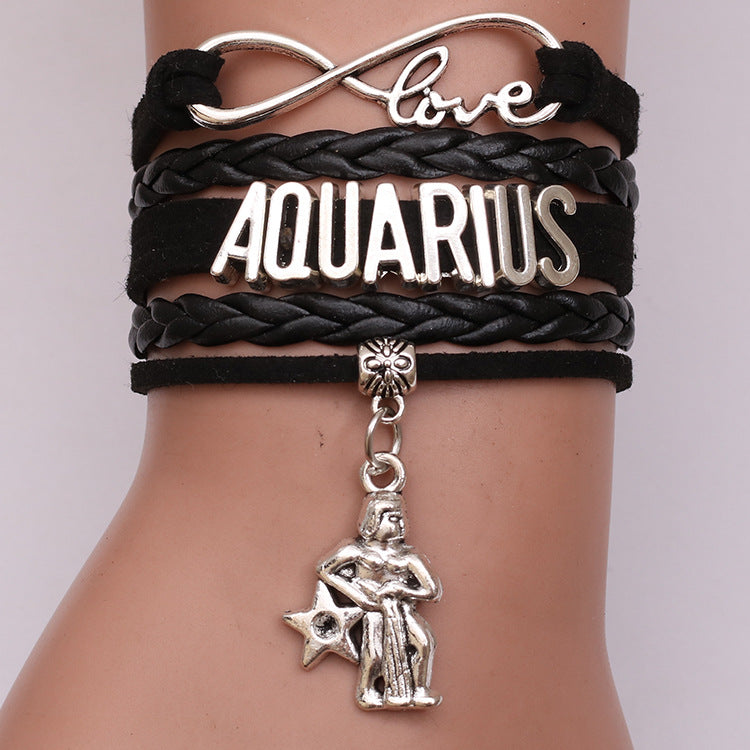 12 Zodiac Woven Leather Bracelet Set | Astrology Collection