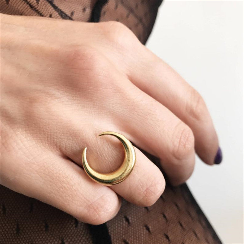 Minimalist Moon Open Ring | Celestial Design