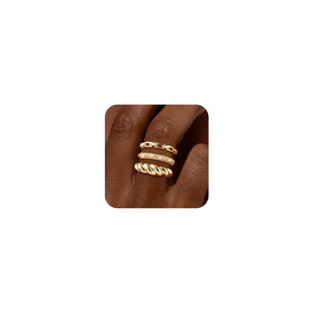 3-Piece Chunky CZ Stackable Ring Set | 14K Gold